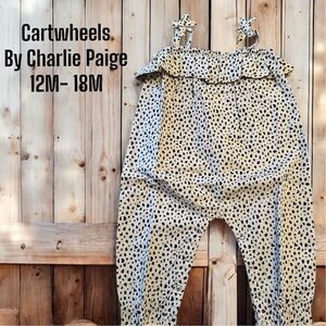 Cartwheels Cheetah Animal Print Romper 12-18M Beige Black Snap bottom One-Piece